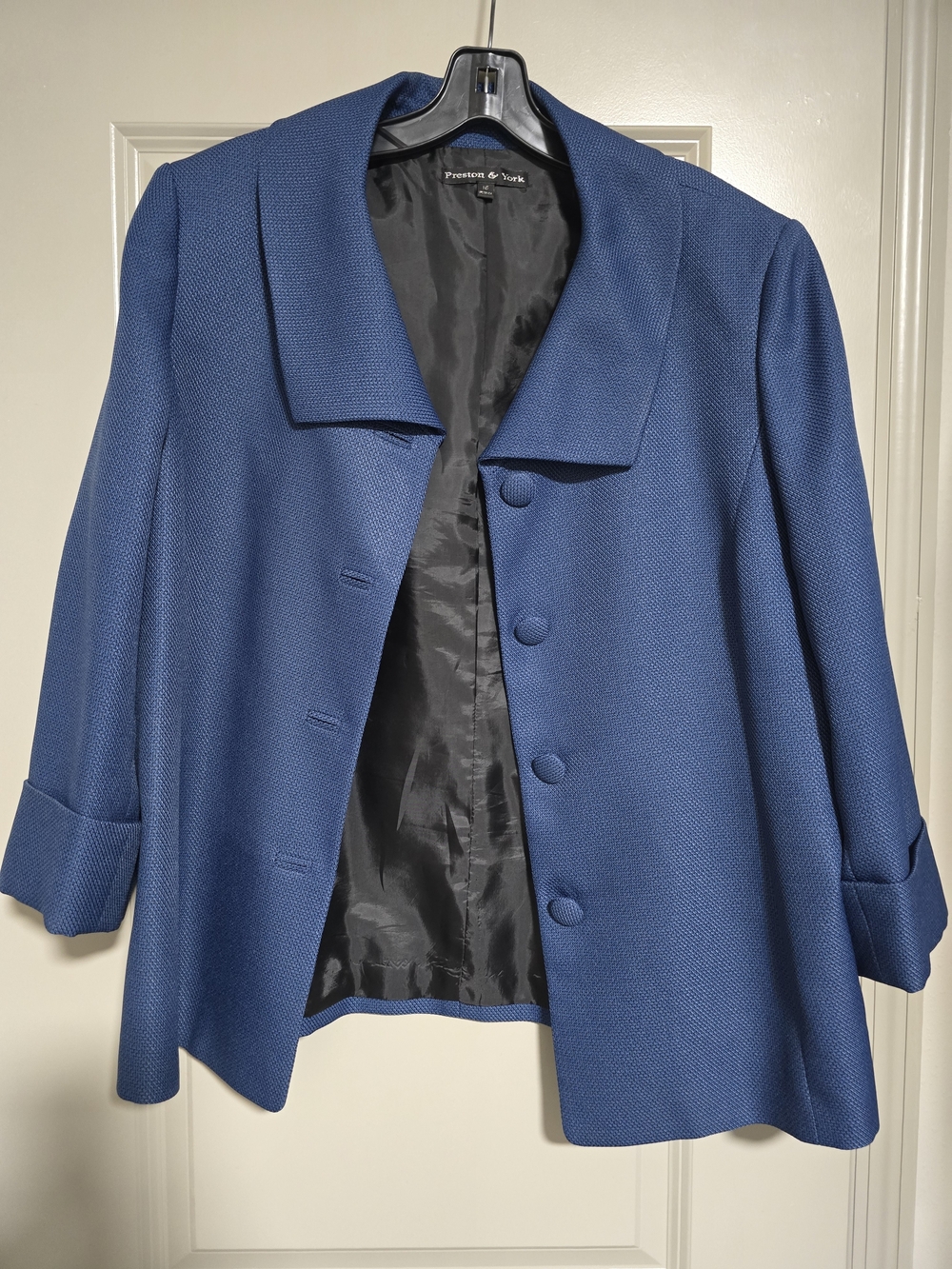 Preston & York Women's Textured Royal Blue Button Front Jacket